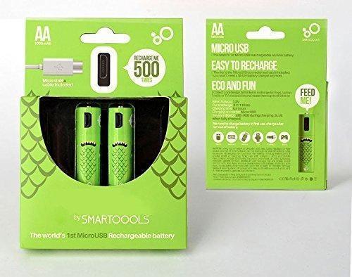 Smart Tools AA 1000mAh Micro USB Rechargeable 2 Pack Battery