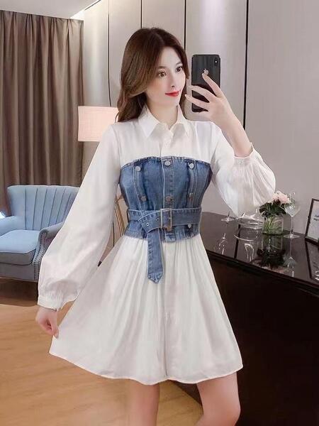 Spring White Shirt Denim Dresss