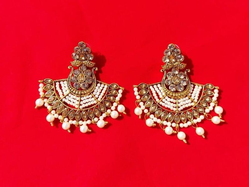 Stones and Beads Beaded Designed Statement Party Earrings