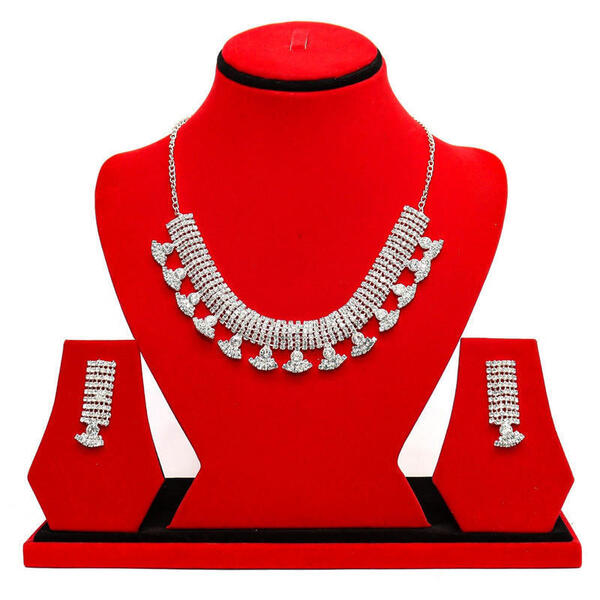 Shining Stone Studded Necklace Vintage Design With Earrings Set For Women