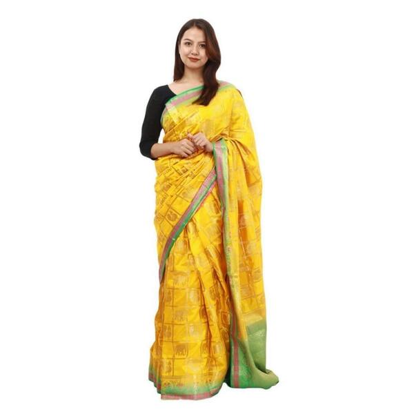 Silk Elephant Design Green Border Design Saree With Unstitched Blouse For Women