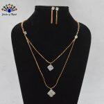 American Diamond Stoned Layered Chain Pendant Necklace & Earrings Set for Women