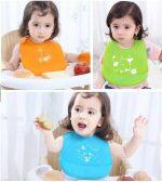 Baby Soft Silicone Bib Waterproof Feeding Bib Kids Roll Up Food Catcher Pocket