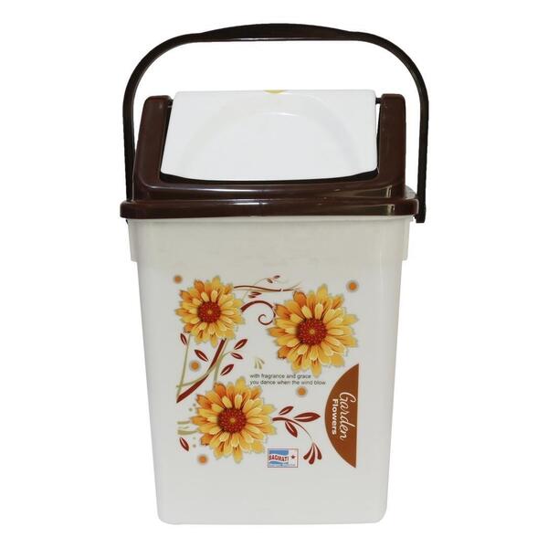 Bagmati Brown Printed Plastic Swing Bin With Handle