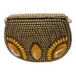 Beaded Amber Brass Ball Leather Handbag for Women