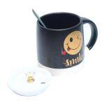 Smile Ceramic Coffee Mug with Glass Mirror Lid