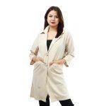 Creamy Cotton Full Sleeve Front Button Design Coat For Women