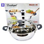 DeviDayal Induction Base Premium Stainless Steel Kadai With Silicon Soft Handle and Stainless Steel Lid – 1