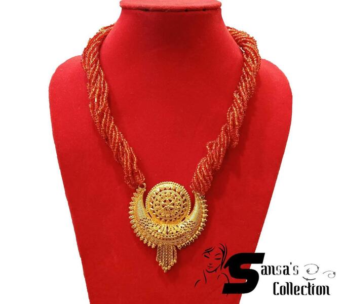 Gold Plated Mangalsutra With Red Glass Bead For Women