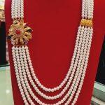 Gold Plated Panchadhatu Moti Chandra Haar With Nawa-Ratna Locket /Chandra Haar For Women (White Color)
