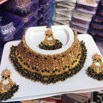 Golden And Black Bindi, Earring And Necklace Set For Women