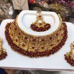Golden And Brown Bindi, Earring And Necklace Set For Women