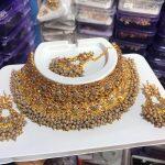 Golden And Grey Bindi, Earring And Necklace Set For Women