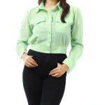 Chiffon Full Sleeve Front Pocket Design Crop Shirt For Women