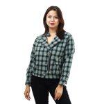 Cotton Full Sleeve Check Printed Front Button Design Jacket For Women