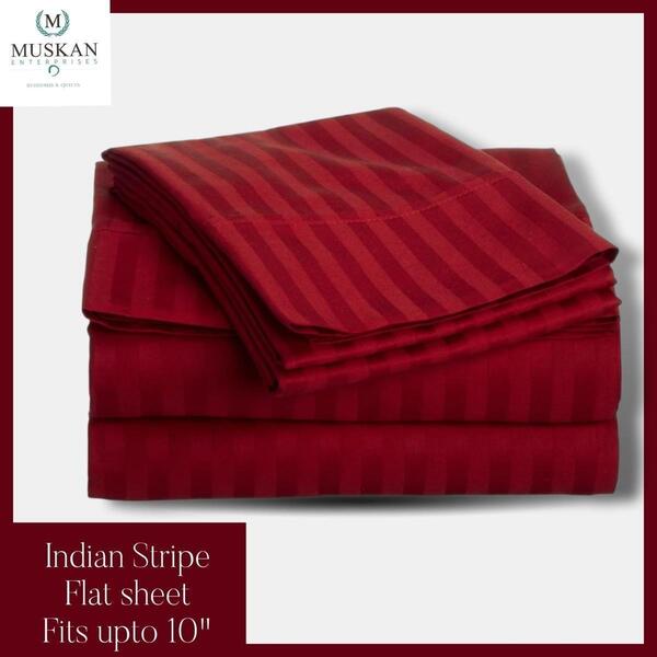Indian Stripe Bedsheet with Pillowcase - 400 Tc - Fits upto 10 inch - Cotton
