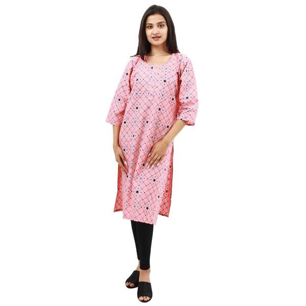 Peach Cotton Full Sleeve Flower Printed Kurti For Women