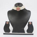 Pu Gold Plated With American Diamond And Pearl Design Choker Necklace Set For Women