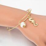 Sea Horse – Gold Color Adjustable Diameter Charm Bracelet For Women