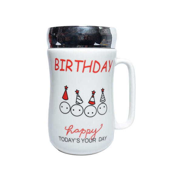 Silver/White Ceramic Birthday Printed Coffee Mug