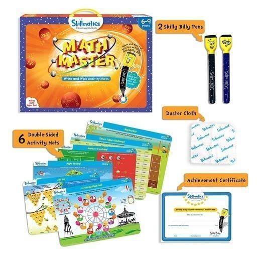 Skillmatics Educational Game : Math Master | Reusable Activity Mats with 2 Dry Erase Markers | Gifts & Learning Tools for Ages 6-9