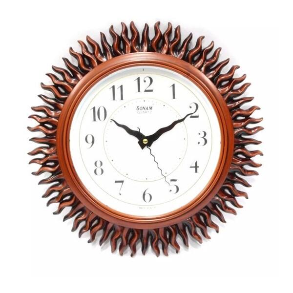 SONAM Sun Style Round Shape Designer Wooden Style Plastic Clock