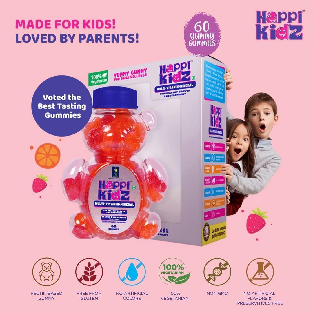 happi kidz multivitamin gummies for kids vitamins and minerals for growth and immunity orange strawberry flavor