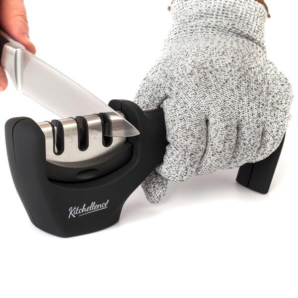 Kitchen Knife Sharpening Tool Helps Repair, Restore And Polish Blades - Cut-Resistant Glove Included (Black)