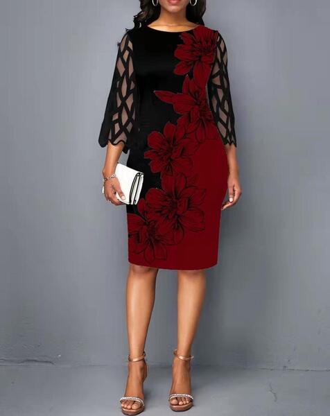 Summer New Flower Printed One Piece Plus Size Bodycon Party Wear Dress For Women