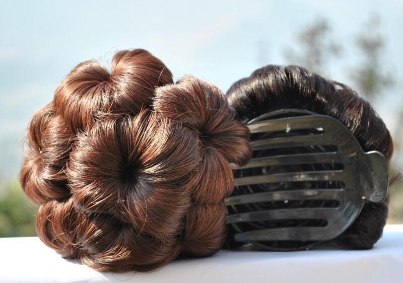 Flowers Bud Design Hair Extension Bun Bands with Insert Comb Clip for Women (Brown Color)