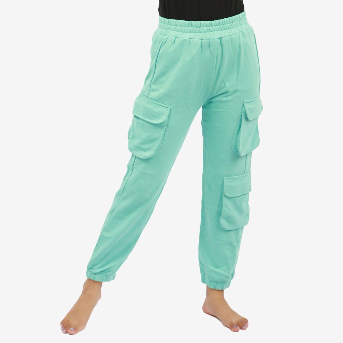 aqua blue cotton side pocket design joggers for women