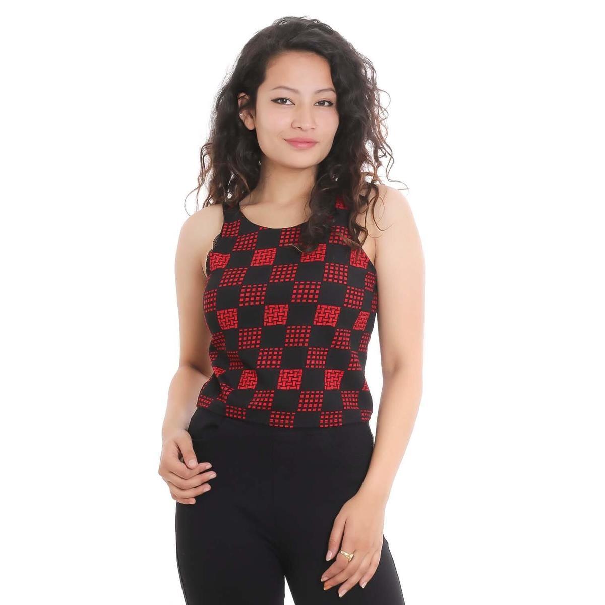 black red sleeveless crop tops for women