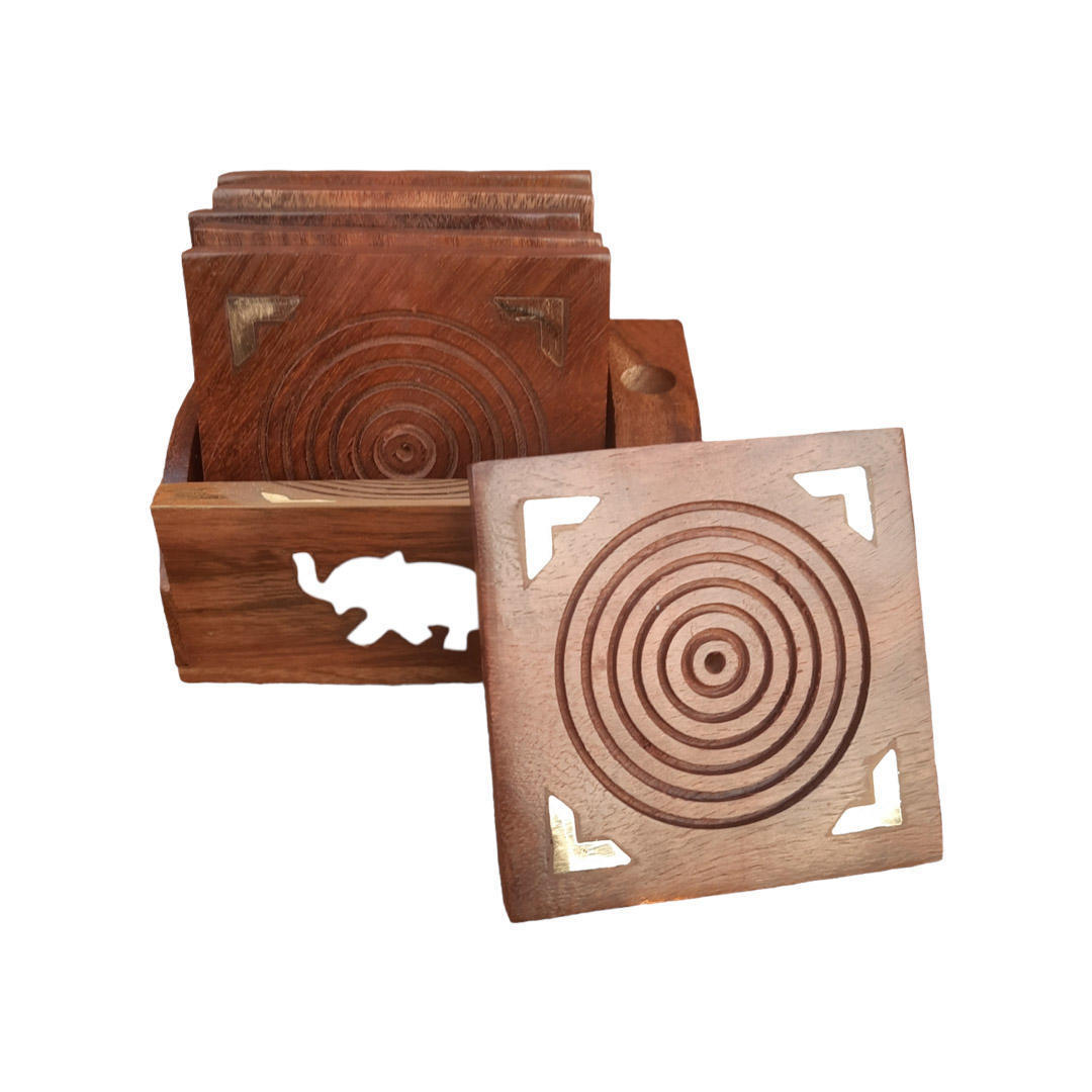 elephant wooden tea coaster with pen holder square spiral