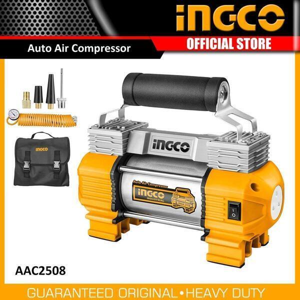 Ingco Auto Air Compressor 18A Double Cylinder 120PSI With Light And Includes Storage Bag