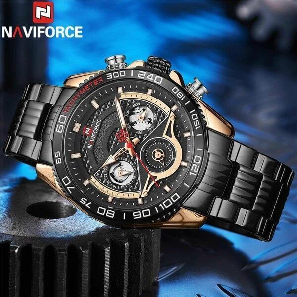 NaviForce NF9185 Stainless Steel Casual Multi-function Quartz Wrist Watch for Men - RoseGold