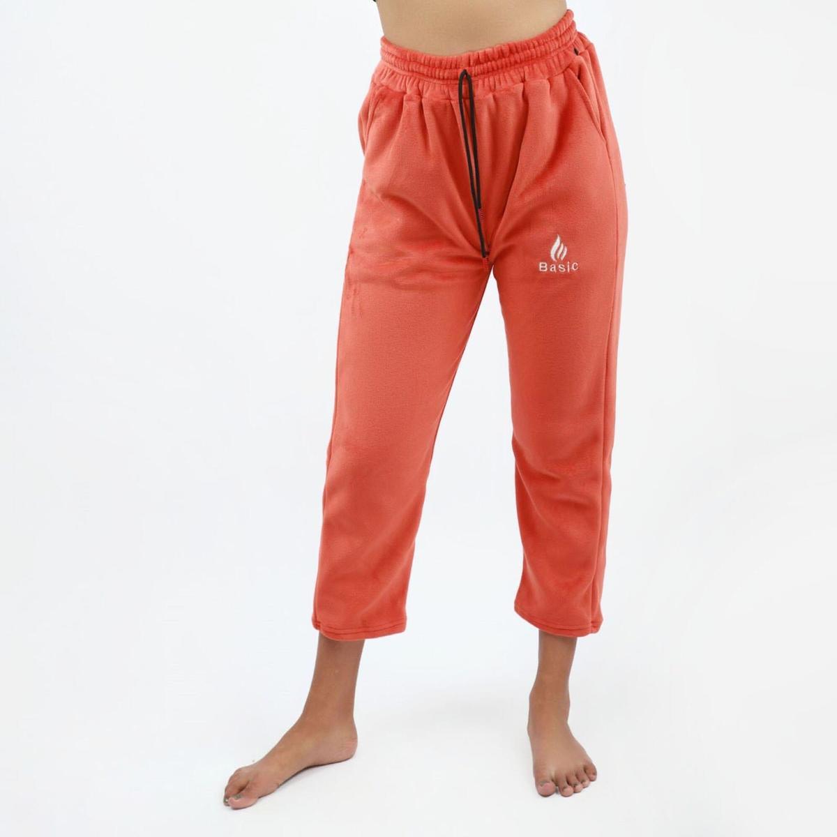 orange color basic design fleece joggers for women