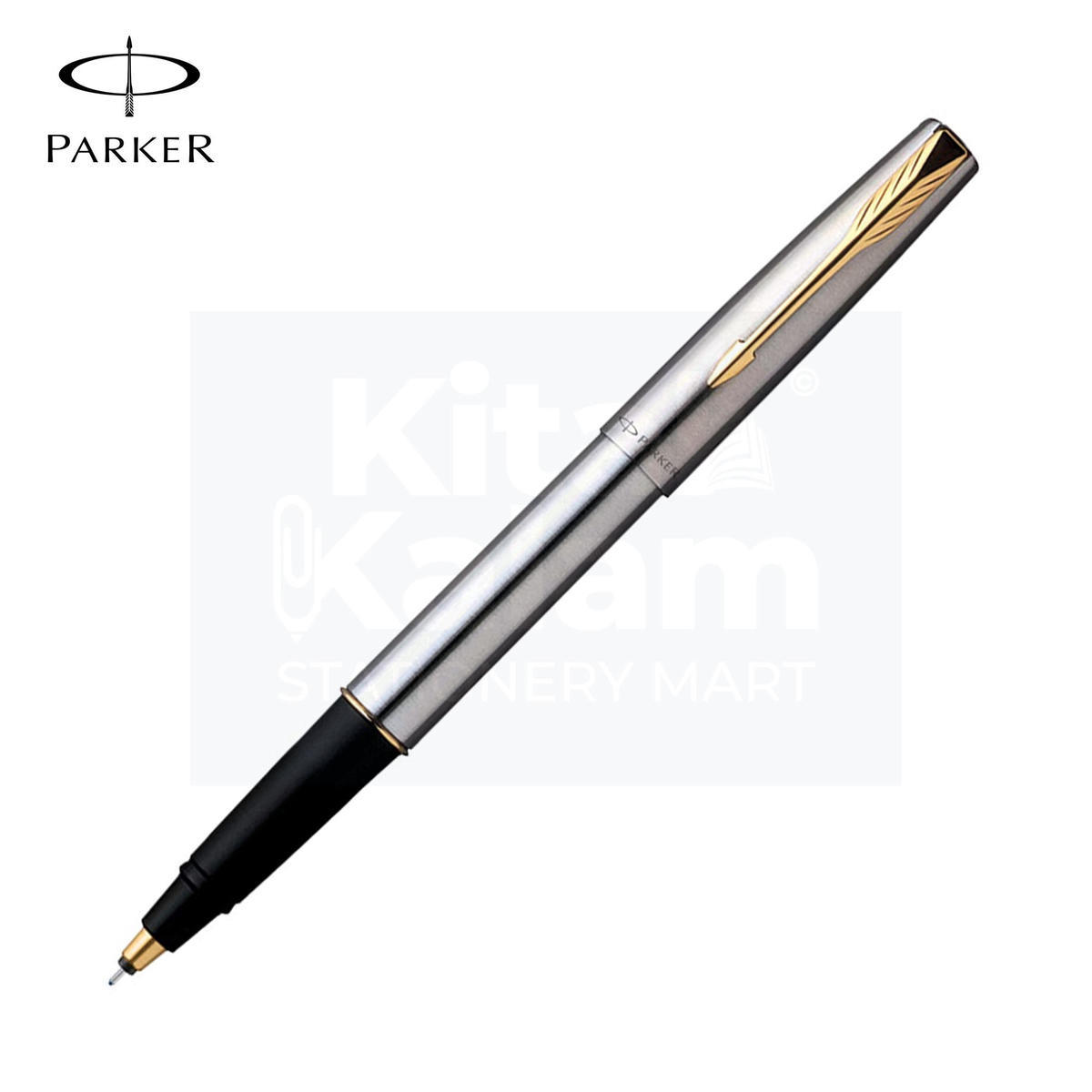 parker frontier stainless steel gold clip roller ball pen by kitabkalam