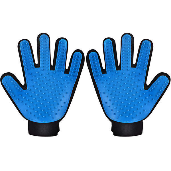 Pet Grooming Glove (Blue) Gentle Dander Hair Remover Glove Brush