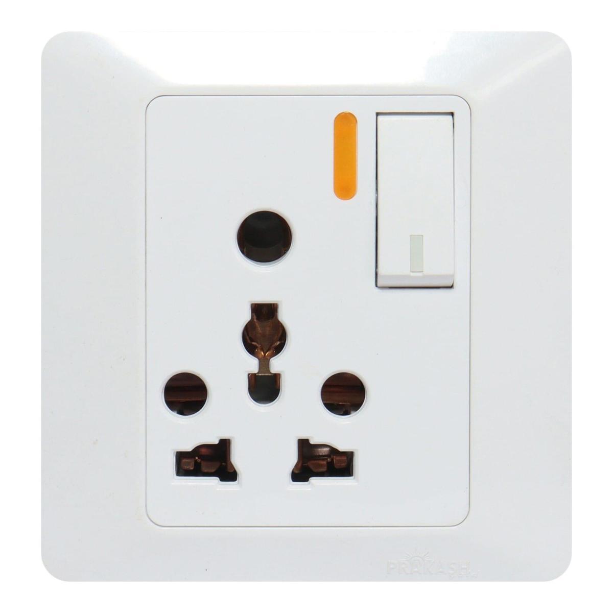 prakash white 3 pin indian type power socket