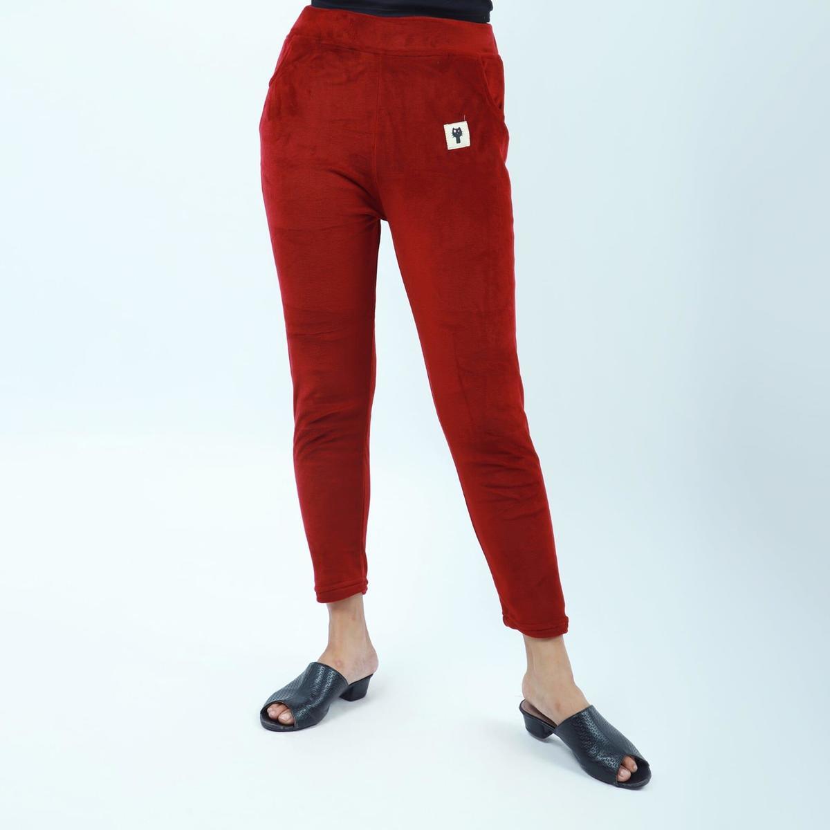 red velvet front pocket design leggings for women