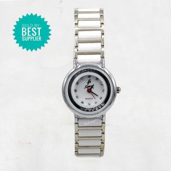 Supa RoundDial Ceramic Model Chain Body & Strap Colour Matching Attractive Model Fashionable White Watch For Women DSS