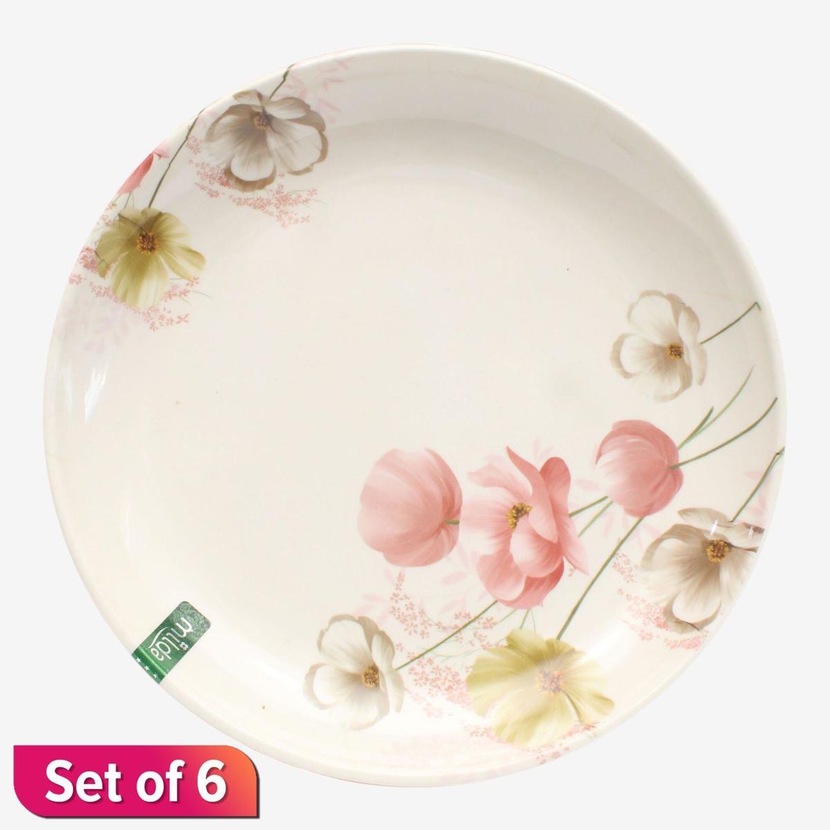 white pink milda plastic dining plate flower printed 10inch
