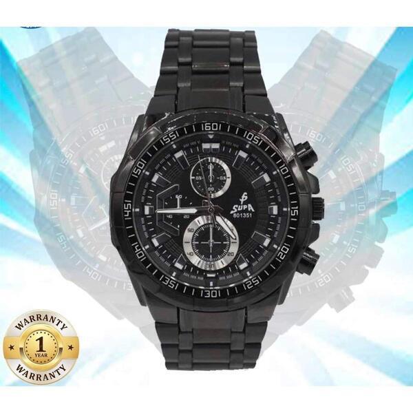 Supa Full Black Round Shape Chronograph Design Dial Big Watch For Men(18)s