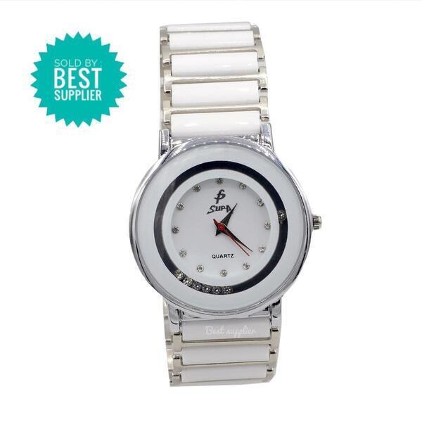 Supa RoundDial Ceramic Model Chain Body & Strap Colour Matching Attractive Model White Fashionable Watch For Women-1