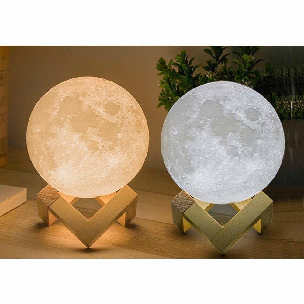 3d print moon lamp usb charging 3 color changing led energy saving night light with wooden holder baseabcd