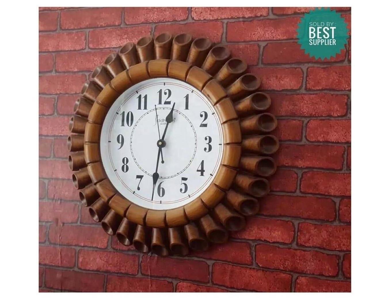 attractive big size bamboo design round dial wall clock for office hotel restaurant home living room v2