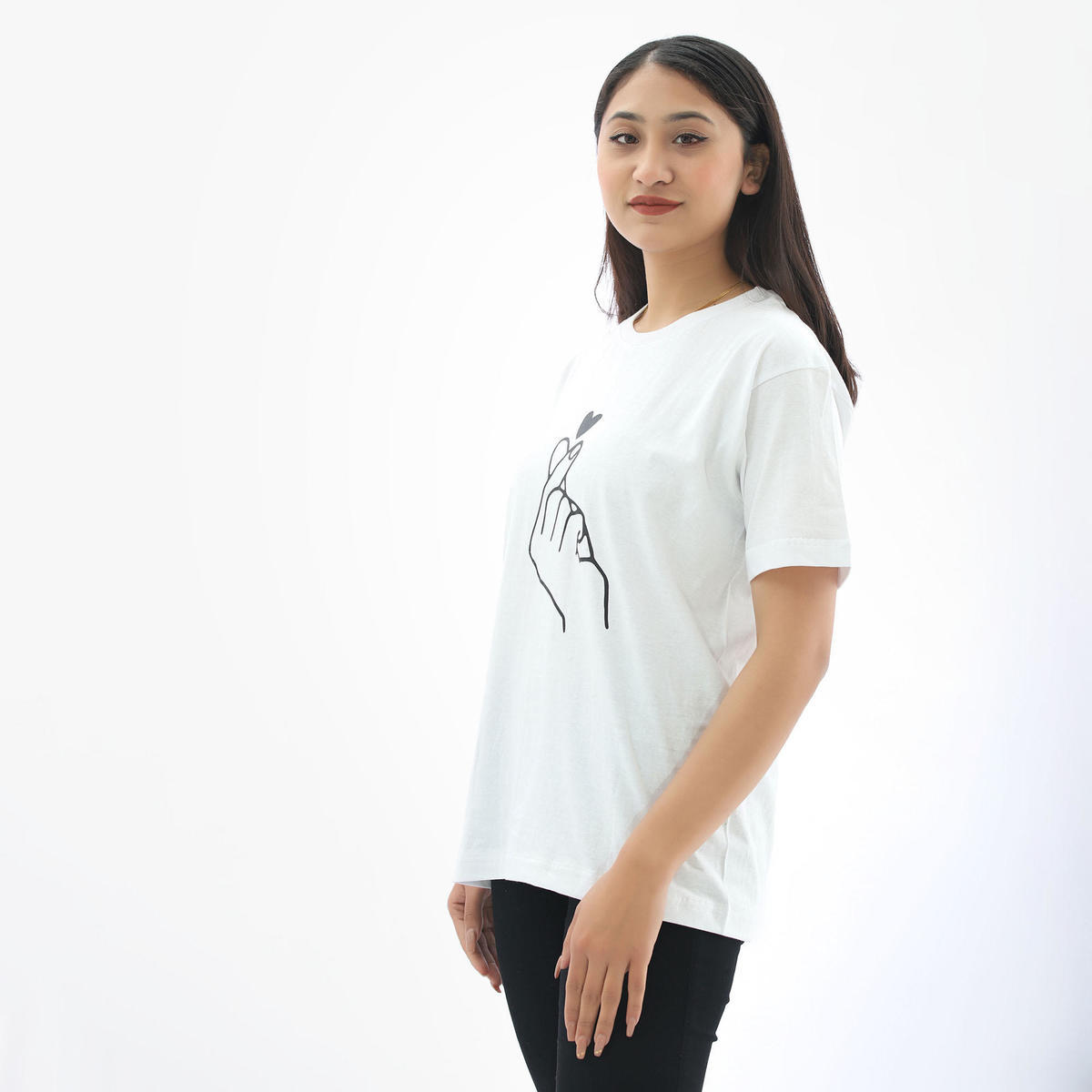 binay embroidery white printed casual t shirt for women