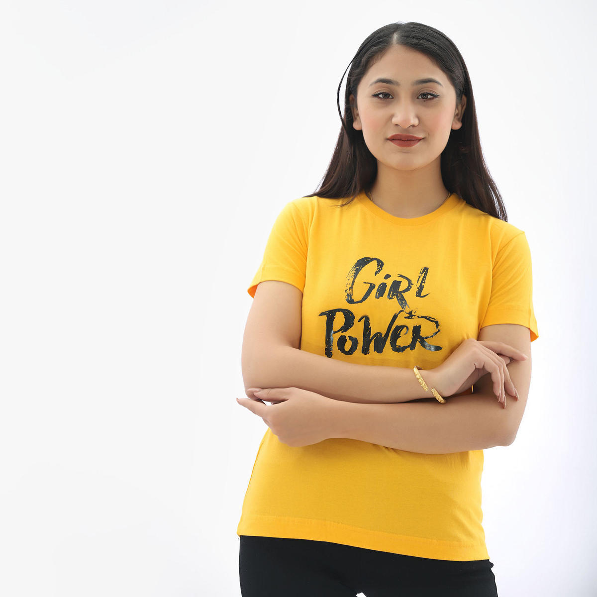 binay embroidery yellow printed casual t shirt for women