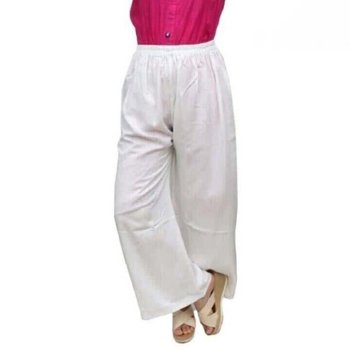 bisesh creation white solid rayon palazzos for women