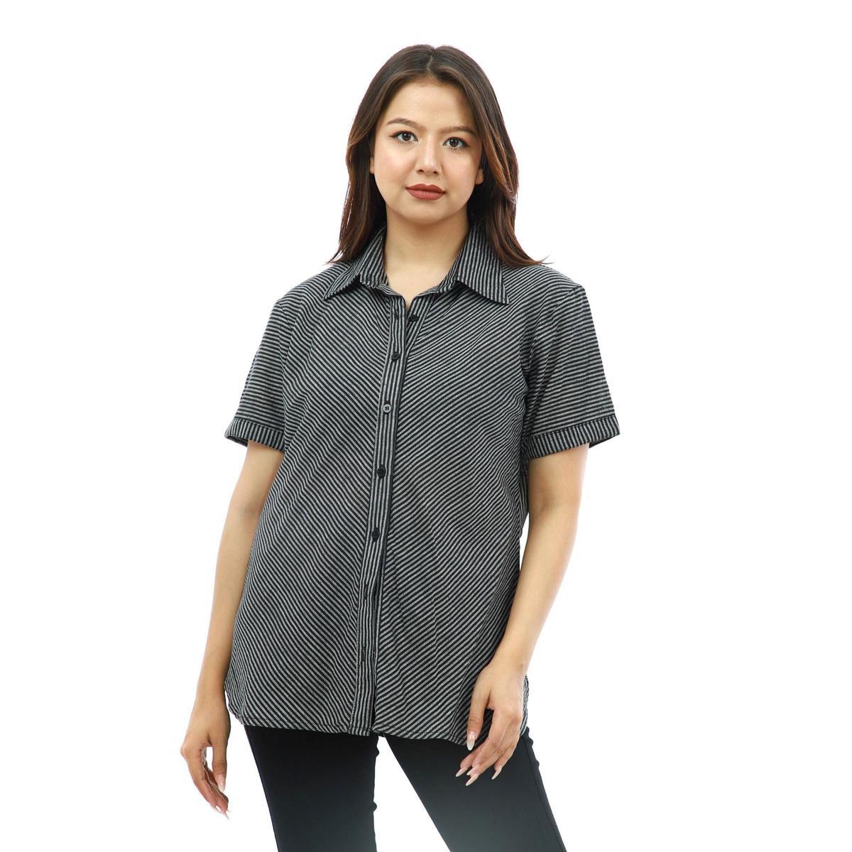 black cotton half sleeve front buttoned design shirts tops for women